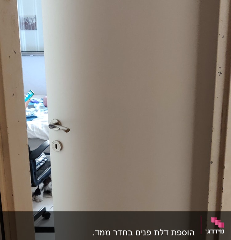 דלת לבנה פתוחה עם ידית כסופה